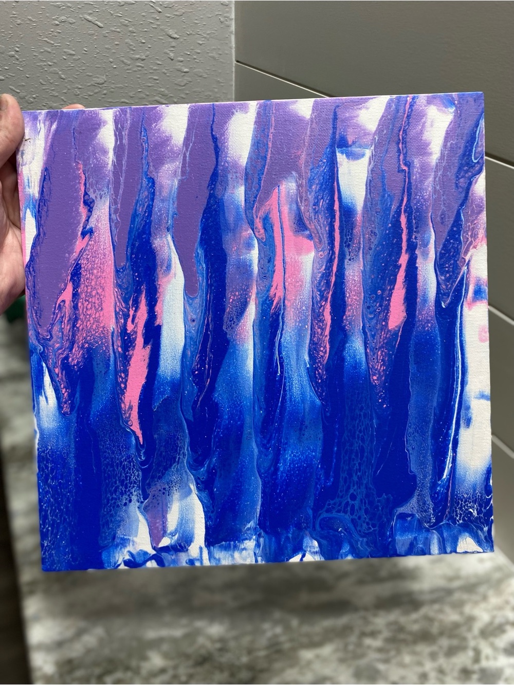 Hand Crafted Blue and Pink Abstract Painting - Picture 6 of 6